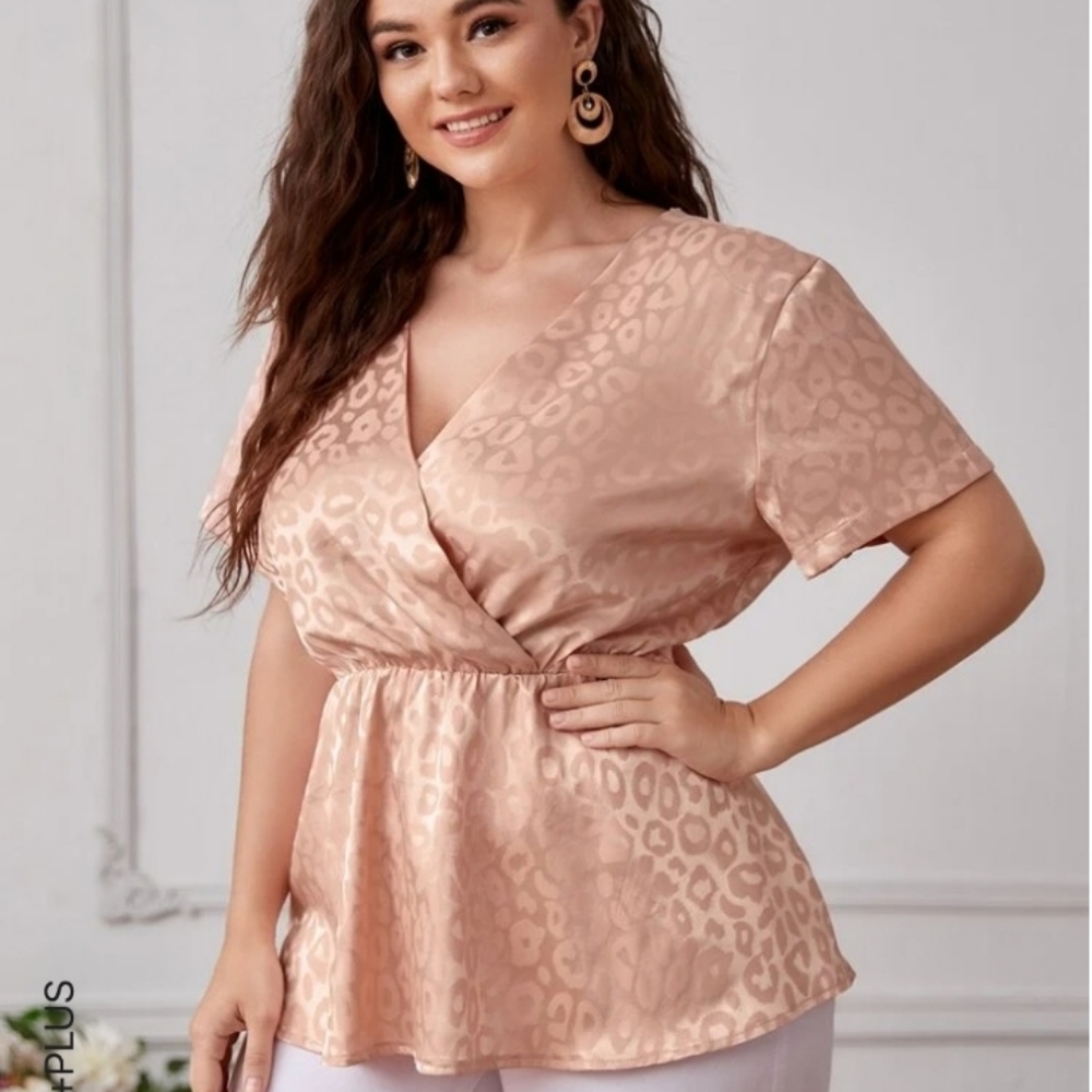 SHEIN Plus Satin Surplice Front Peplum Blouse 3XL NWOT